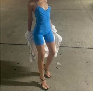 Zara Romper Women's Small Blue Bodysuit Spaghetti Strap Racerback